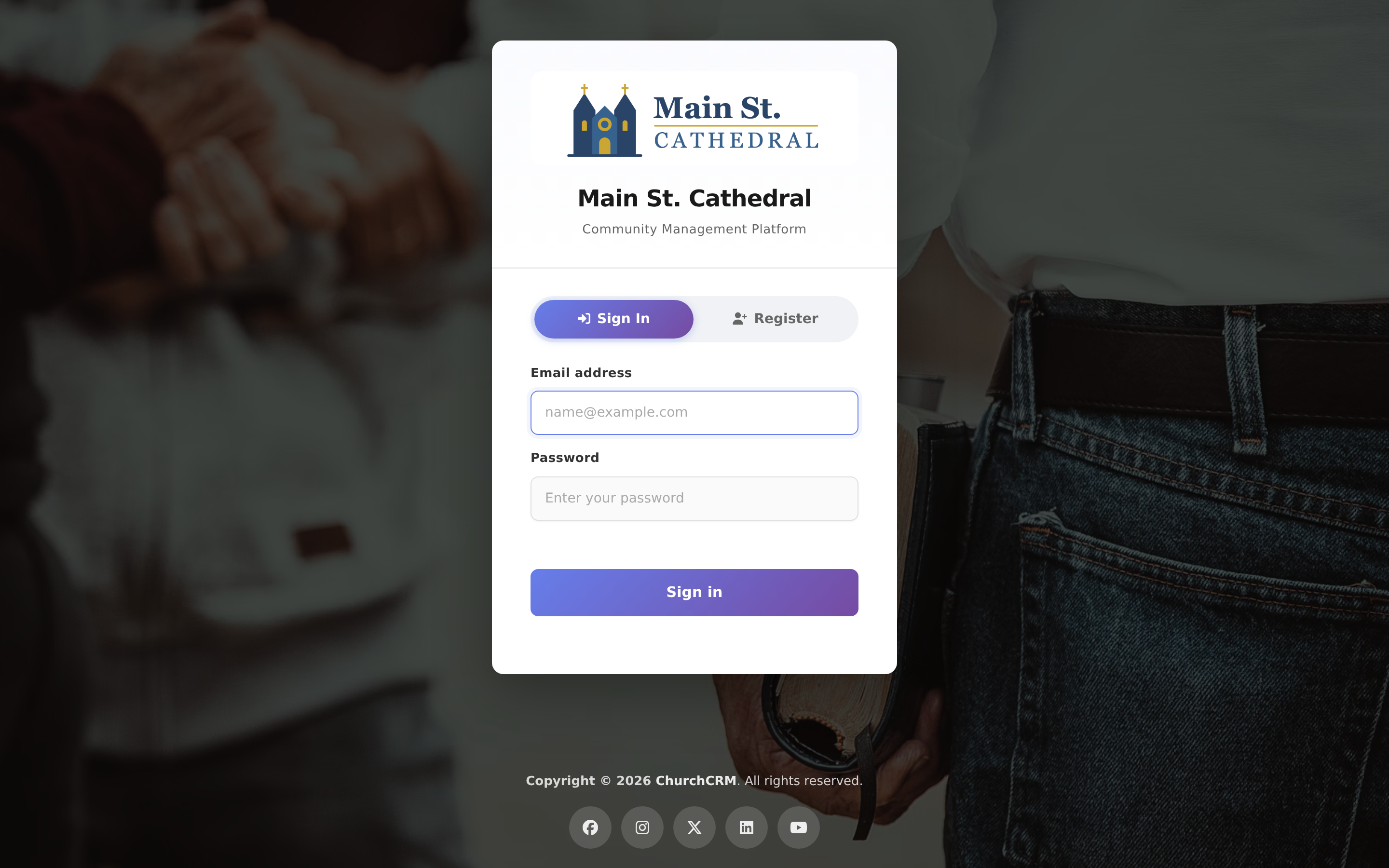 ChurchCRM — Sign-In Page with Church Logo