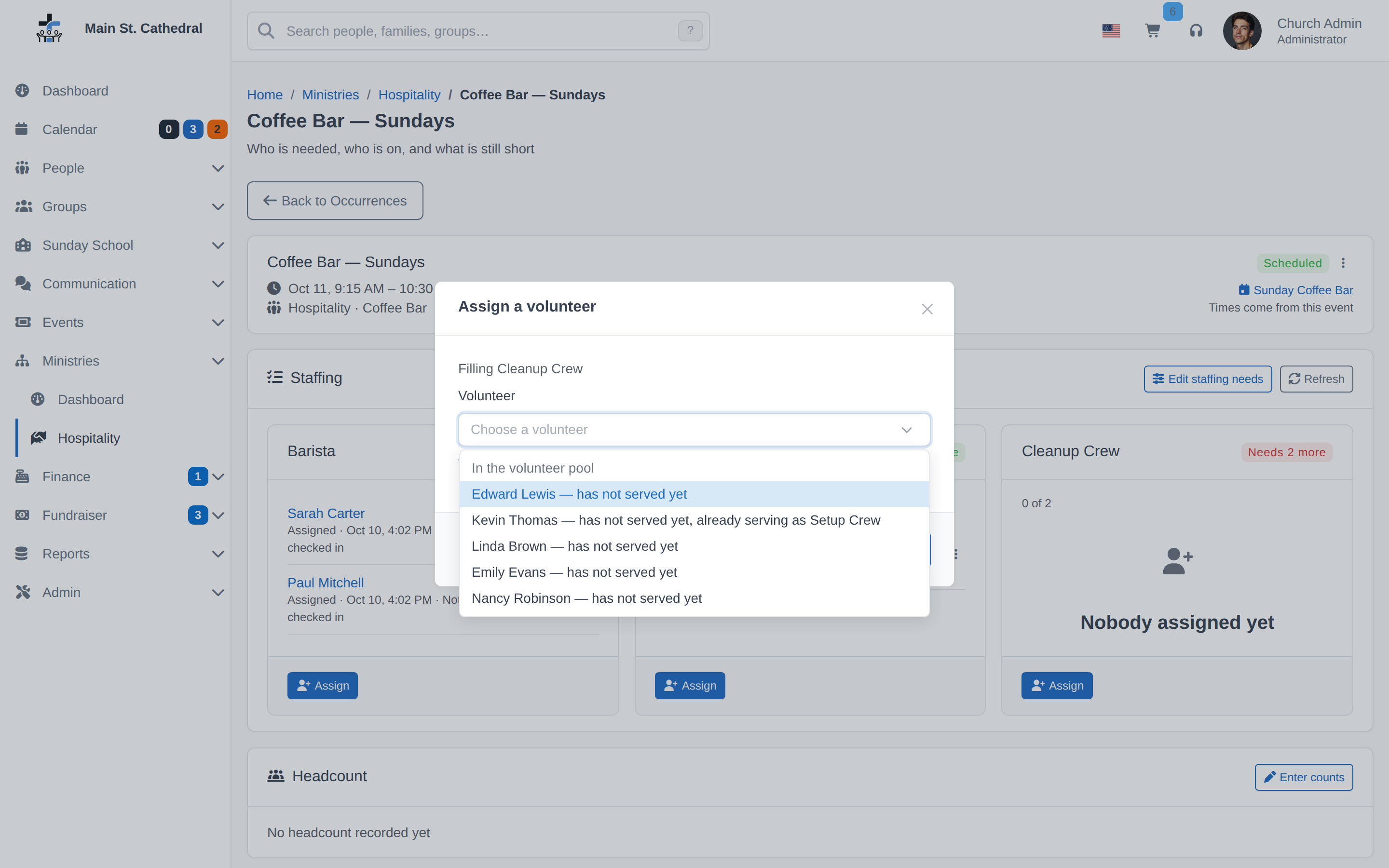 The Assign a volunteer picker